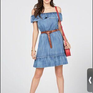 JustFab XL Chambray Off-The-Shoulder Boho Midi Dress